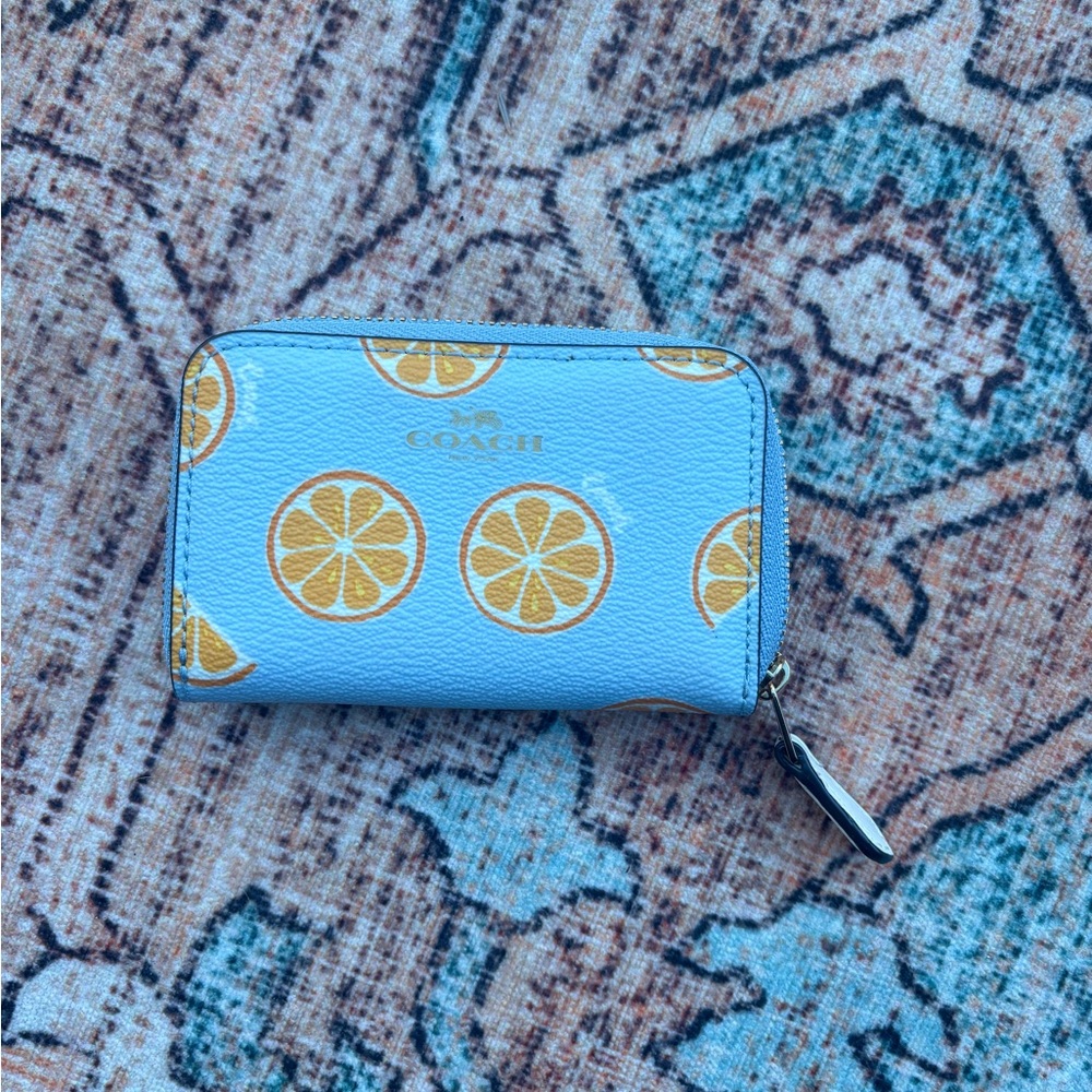 Coach Blue Zip Wallet with Orange Slices